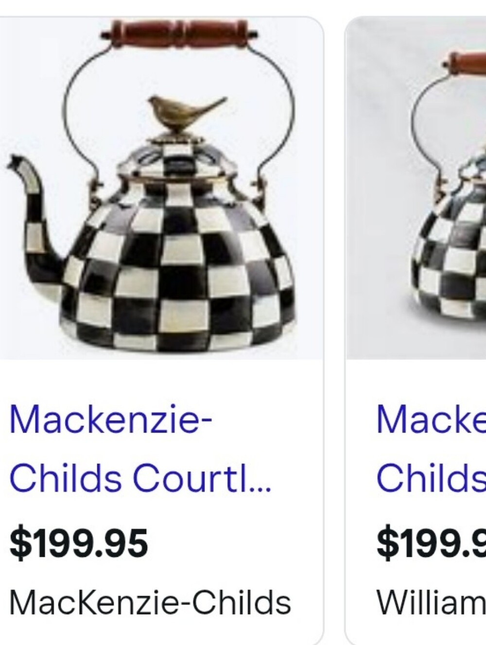 MACKENZIE-CHILDS Tea Kettle, 3 Quarts, Black-and-White Courtly CheckHand-paint - Picture 5 of 6